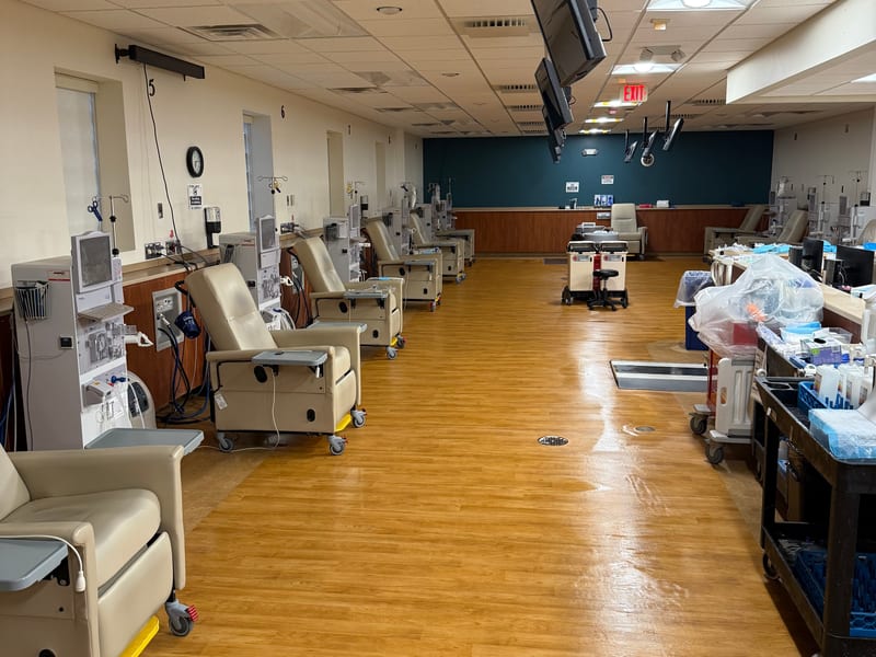 Clean healthcare facility hallway